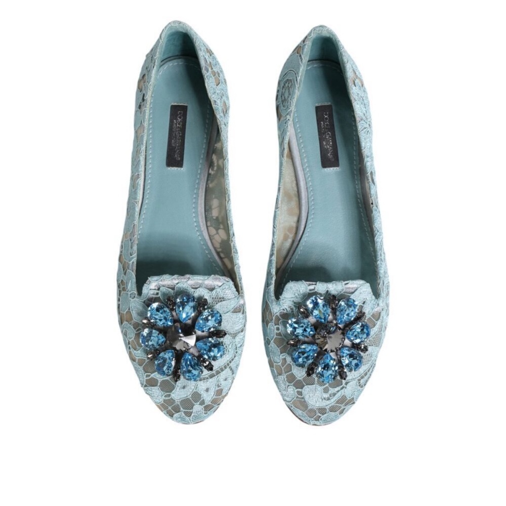 Dolce & Gabbana Blue Lace crystal ballet  Flats loafers shoes
